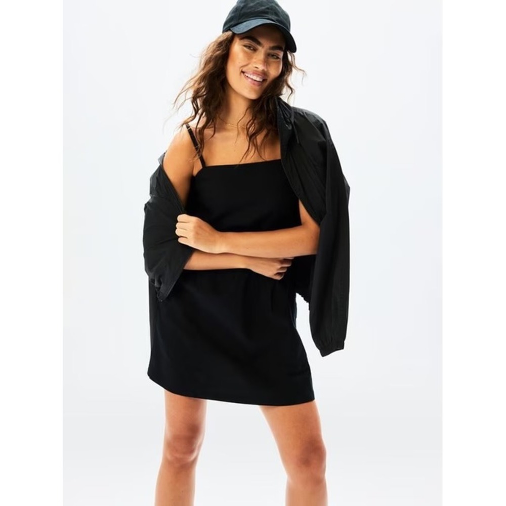 Athleta Paradise Black Linen Tank Dress Medium Tall